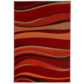 Warm Red Terracotta Wave Living Room Rug 120x170cm