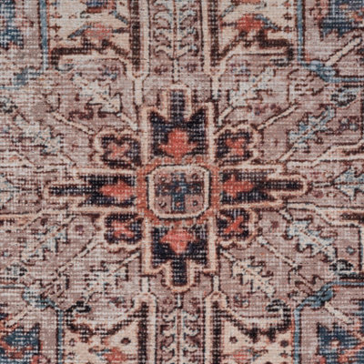 Warm Terracotta Traditional Medallion Anti Slip Washable Rug 120x170cm