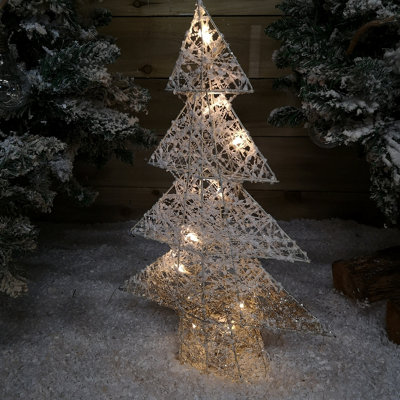 Warm White Battery Operated LED White and Gold Tree Silhouette Christmas Decoration