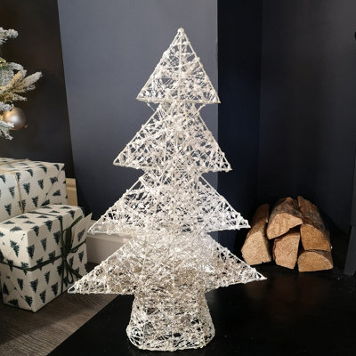 Warm White Battery Operated LED White and Gold Tree Silhouette Christmas Decoration