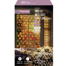 Warm White Christmas Window Net Lights 180 LED 1.7M x 1.2M Multi Action LEDs