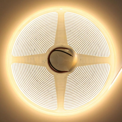 Warm White LED Tape Strip Light 10 Metres 24V Continuous COB Illumination IP20 with Driver