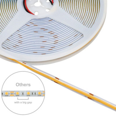 Warm White LED Tape Strip Light 10 Metres 24V Continuous COB Illumination IP20 with Driver