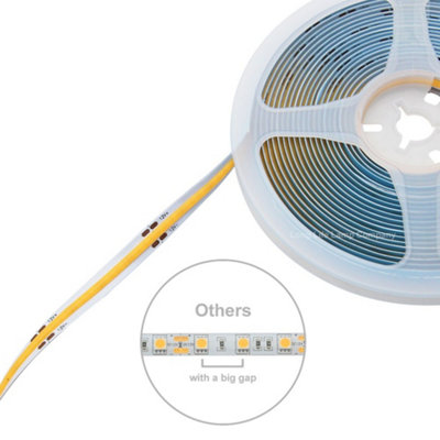 Warm White LED Tape Strip Light Continuous COB Illumination 5 Metres 12V with Driver