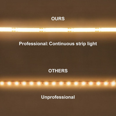 Warm White LED Tape Strip Light Continuous COB Illumination 5 Metres 12V with Driver