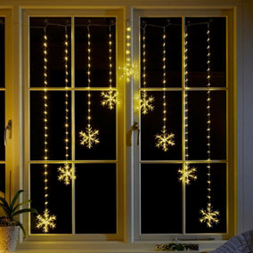 Warm White Snowflake Curtain String Lights - Mains Powered Indoor Outdoor Christmas Fairy Lighting with 339 LED's - 120 x 120cm
