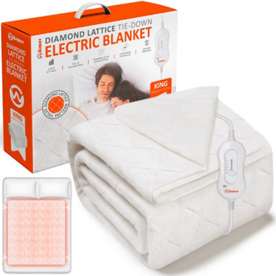 WARMER Diamond Lattice Tie Down Electric Heated Blanket King Size