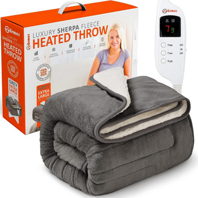 WARMER Electric Heated Throw Blanket - Extra Large 130cm x 180cm - Grey