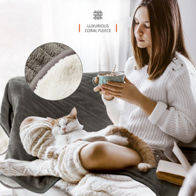 WARMER Electric Heated Throw Blanket Extra Large 130cm x 180cm Grey