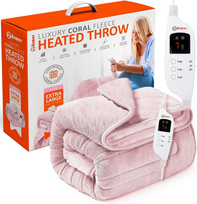 WARMER Electric Heated Throw Blanket Extra Large 200cm x 130cm Pink DIY at B Q