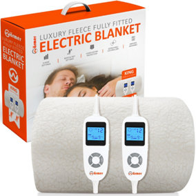 WARMER Luxury Fleece Fully Fitted Electric Blanket with Dual Body Zone Controllers - King Size