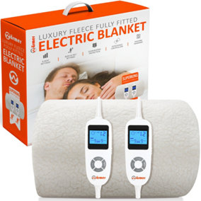 WARMER Luxury Fleece Fully Fitted Electric Blanket with Dual Body Zone Controllers - Super King