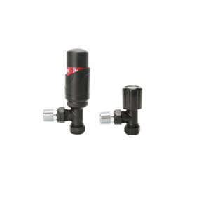 Warmer System Angle Black Thermostatic Radiator Valve Vertical Or Horizontal Mounting with Matching Lockshield Valve 15x1/2 inch