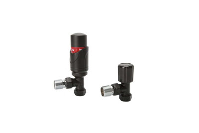Warmer System Angle Black Thermostatic Radiator Valve Vertical Or Horizontal Mounting with Matching Lockshield Valve 15x1/2 inch