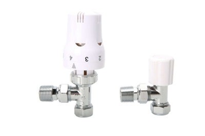 Warmer System Angle White Thermostatic Radiator Valve Vertical Or Horizontal Mounting with Matching Lockshield Valve 15x1/2