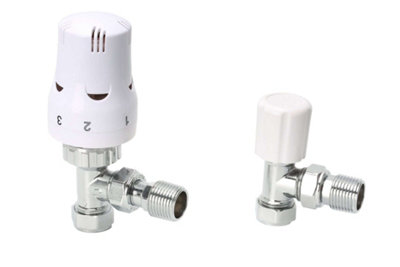 Warmer System Angle White Thermostatic Radiator Valve Vertical Or Horizontal Mounting with Matching Lockshield Valve 15x1/2