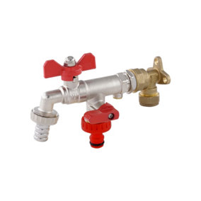Warmer System Double Outlet Butterfly Handle Garden Tap with Check Valve and Wallplate Elbow