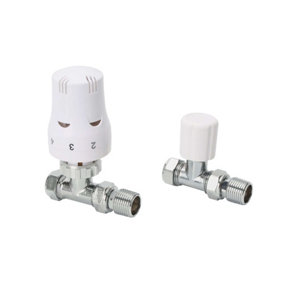 Warmer System Straight White Thermostatic Radiator Valve Vertical Or Horizontal Mounting with Matching Lockshield Valve 15x1/2