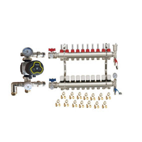 Warmer System Underfloor Heating 10 Port Manifold with 'A' Rated Auto Pump GPA25-6 III and Blending Valve Set