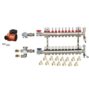 Warmer System Underfloor Heating 11 Port PSW Manifold with Manual Pump and Blending Valve Set
