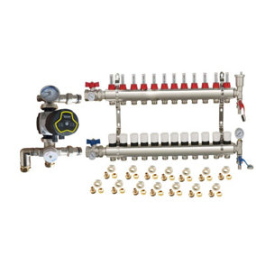 Warmer System Underfloor Heating 12 Port Manifold with 'A' Rated Auto Pump GPA25-6 III and Blending Valve Set