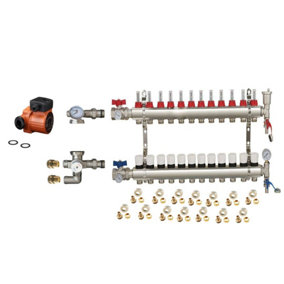 Warmer System Underfloor Heating 12 Port PSW Manifold with Manual Pump and Blending Valve Set