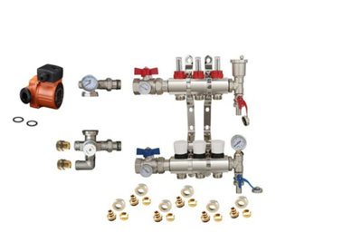 Warmer System Underfloor Heating 3 Port PSW Manifold with Manual Pump and Blending Valve Set