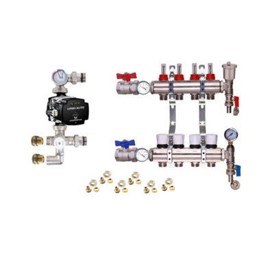 Warmer System Underfloor Heating 4 Port PSW Manifold with Grundfos Pump and Blending Valve Set