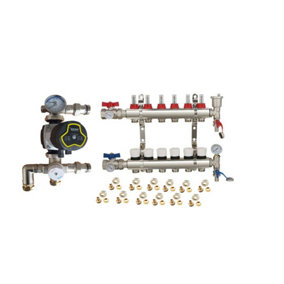 Warmer System Underfloor Heating 6 Port Manifold with 'A' Rated Auto Pump GPA25-6 III and Blending Valve Set