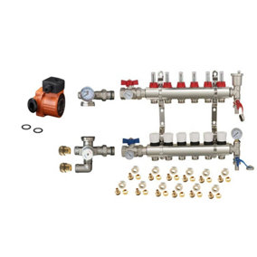 Warmer System Underfloor Heating 6 Port PSW Manifold with Manual Pump and Blending Valve Set