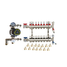 Warmer System Underfloor Heating 8 Port Manifold with 'A' Rated Auto Pump GPA25-6 III and Blending Valve Set