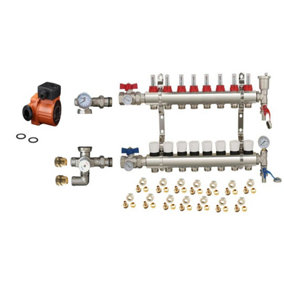Warmer System Underfloor Heating 8 Port PSW Manifold with Manual Pump and Blending Valve Set