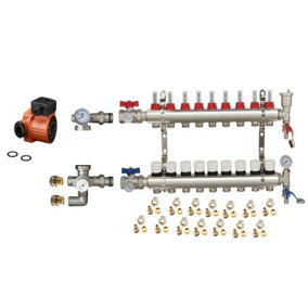 Warmer System Underfloor Heating 9 Port PSW Manifold with Manual Pump and Blending Valve Set