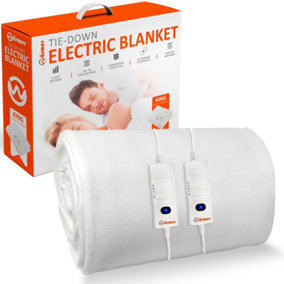 WARMER  Tie-down Electric Blanket with 3 Heat Settings and 2 Controllers - King Size