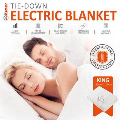WARMER  Tie-down Electric Blanket with 3 Heat Settings and 2 Controllers - King Size