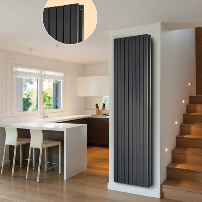 Warmhaus Carina Flat profile double panel vertical radiator in anthracite 1800 (h) x 531 (w) Price Comparisons | Compare The Build