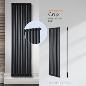 Warmhaus Crux Elips profile single panel vertical radiator in anthracite 1800 (h) x 354 (w)