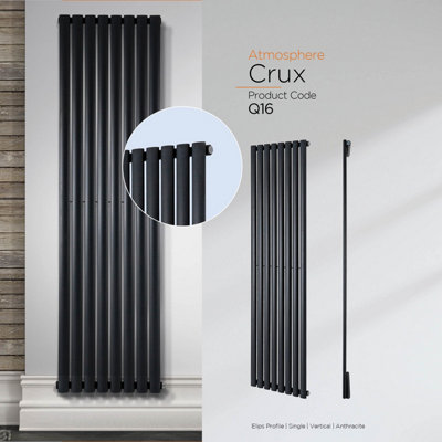 Warmhaus Crux Elips profile single panel vertical radiator in anthracite 1800 (h) x 590 (w) Price Comparisons | Compare The Build