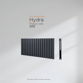 Warmhaus HYDRA Flat profile double panel horizontal radiator in anthractie 600 (h) x 1402 (w)