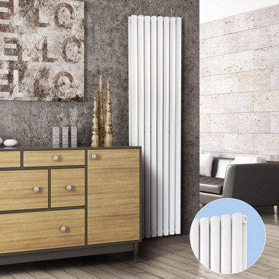 Warmhaus Pyxis Elips profile double panel vertical radiator in white 1600 (h) x 354 (w)