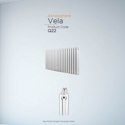 Warmhaus Vela Elips profile double panel horizontal radiator in white 600 (h) x 1416 (w)