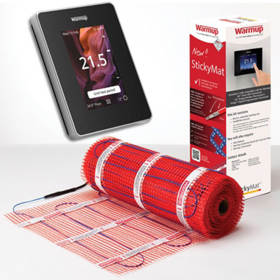 Warmup 2m² Electric Underfloor Heating Sticky Mat & 6iE WiFi Smart Thermostat - Onyx Black