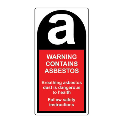 Warning Contains Asbestos Label, Roll of 500, Self Adhesive Polypropylene, 25mm x 50mm