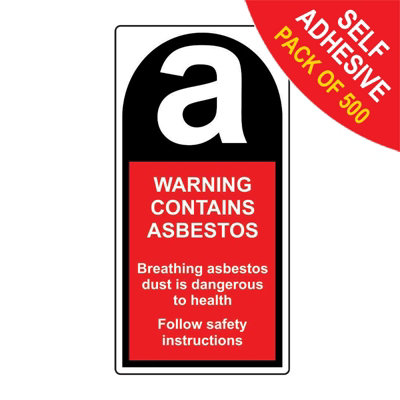Warning Contains Asbestos Label Roll of 500 Self Adhesive Polypropylene - 25mm x 50mm