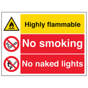 Warning Fire & Flammable Safety Sign - Rigid Plastic - 400x300mm (x3)