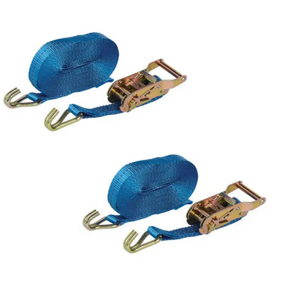 Warrior Heavy Duty J Hook Ratchet Strap 35mm x 6m Pair 2000kg Weight Capacity
