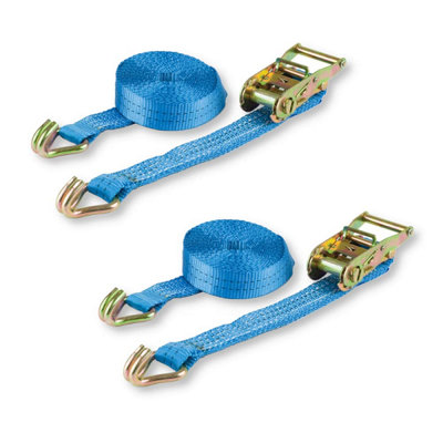 Warrior J Hook Ratchet Strap Heavy Duty 50mm x 3m Pair 2000KG Weight