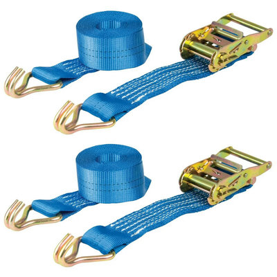 Warrior J Hook Ratchet Strap Heavy Duty 50mm x 7m Pair 2000KG Weight