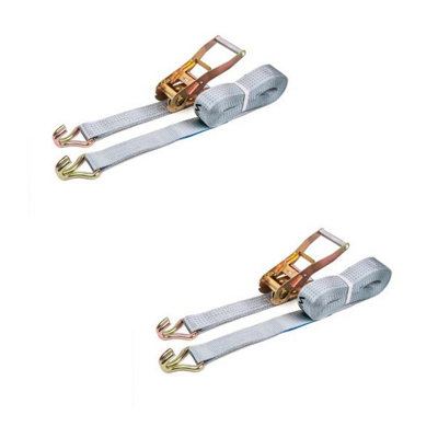 Warrior J Hook Ratchet Strap Heavy Duty 50mm x 8m Pair 5000KG Weight