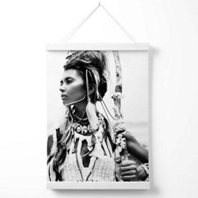 Warrior Woman Fashion Black and White Photo Poster with Hanger / 33cm / White